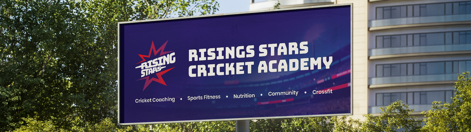 Rising Stars Cricket Academy billboard mockup